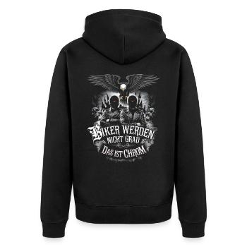 Werden Nicht Grau Das Ist Chrom Motorradfahrer - Unisex Premium Bio Zip Hoodie - Schwarz - Hinten - Nico (187cm)