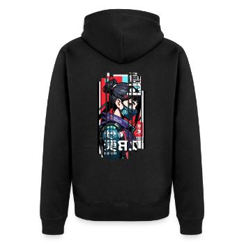 Ver.1 - Cyborg Japan rouge bleu kanji - Veste à capuche bio Premium Unisexe - noir - Dos - Nico (187cm)