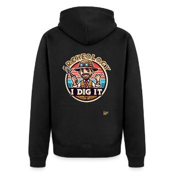 Ich liebe es - Archäologie - Unisex Premium Bio Zip Hoodie - Schwarz - Hinten - Nico (187cm)