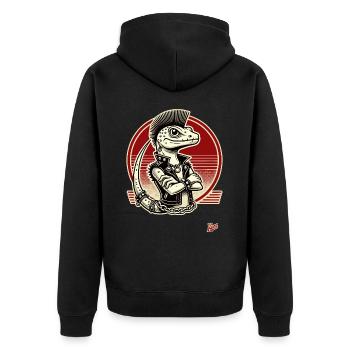 Gecko Echse Punk - Unisex Premium Bio Zip Hoodie - Schwarz - Hinten - Nico (187cm)