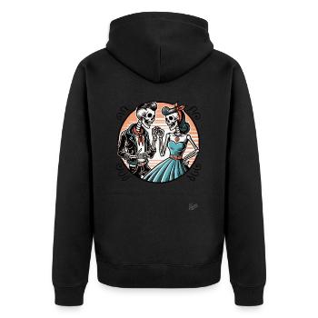 Retro Rockabilly Skelett-Paar - Unisex Premium Bio Zip Hoodie - Schwarz - Hinten - Nico (187cm)