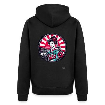 Retro geisha in JDM car tuning - Unisex Premium Organic Zip Hoodie - black - Back - Nico (187cm)