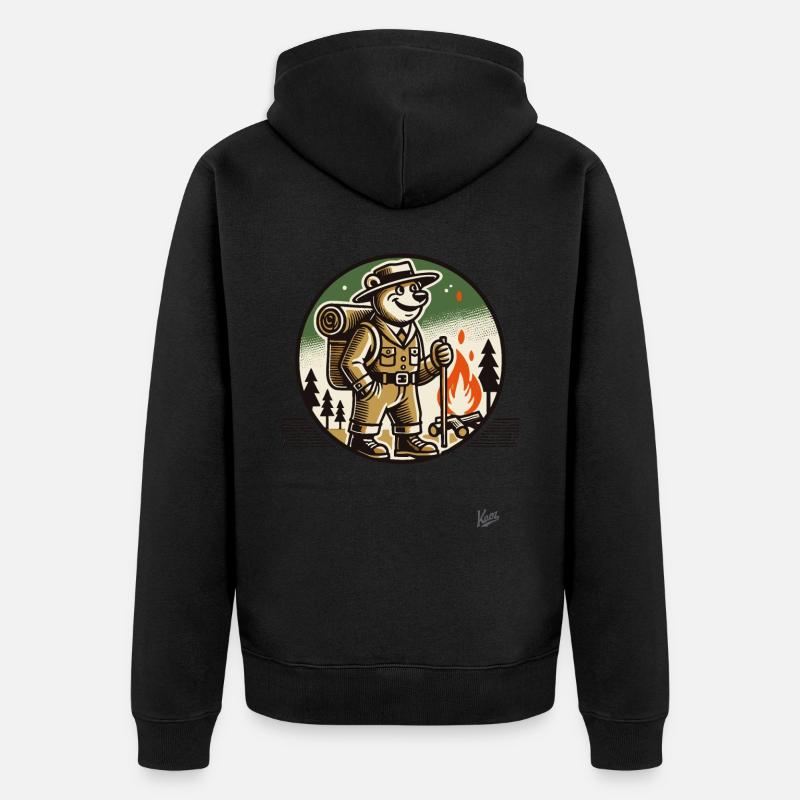Wanderer- und Camping-Bär - Unisex Premium Bio Zip Hoodie - Schwarz