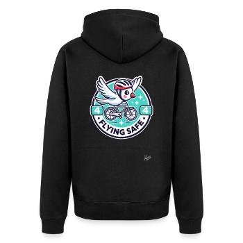 Bird with helmet on bicycle flying safely - Unisex Premium Organic Zip Hoodie - black - Back - Nico (187cm)