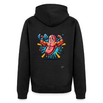 Muskel-Bodybuilder Kraft-Wurst - Unisex Premium Bio Zip Hoodie - Schwarz - Hinten - Nico (187cm)