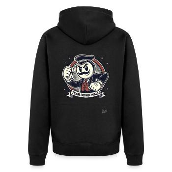 Retro-Schnurrbart-Mann, reißt Wände ein! - Unisex Premium Bio Zip Hoodie - Schwarz - Hinten - Nico (187cm)