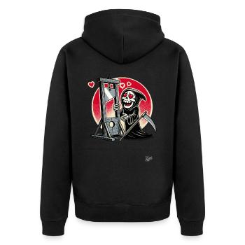 Parodie : Grim Reaper aime la guillotine avec le cœur - Veste à capuche bio Premium Unisexe - noir - Dos - Nico (187cm)