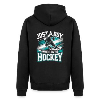 Eishockey, Eishockeyspieler, Junge - Unisex Premium Bio Zip Hoodie - Schwarz - Hinten - Nico (187cm)