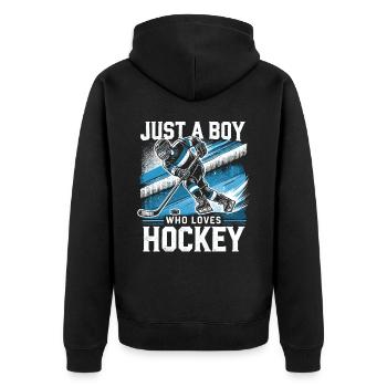 Eishockey, Eishockeyspieler, Junge - Unisex Premium Bio Zip Hoodie - Schwarz - Hinten - Nico (187cm)