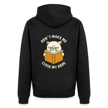 Zwinge mich nicht, mein Buch zu schließen - Unisex Premium Bio Zip Hoodie - Schwarz - Hinten - Nico (187cm)