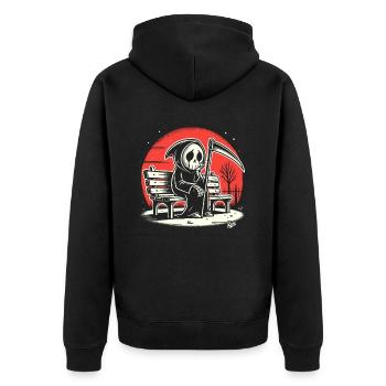 Lonely Grim Reaper on a Park Bench - Unisex Premium Organic Zip Hoodie - black - Back - Nico (187cm)