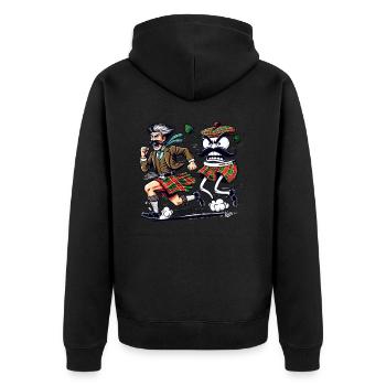 Schotte auf der Flucht vor einer Unterhose - Unisex Premium Bio Zip Hoodie - Schwarz - Hinten - Nico (187cm)