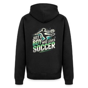 Fußball Fußballer, Fussballspieler Junge - Unisex Premium Bio Zip Hoodie - Schwarz - Hinten - Nico (187cm)