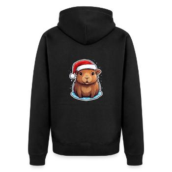 Capybara Weihnachten - Unisex Premium Bio Zip Hoodie - Schwarz - Hinten - Nico (187cm)
