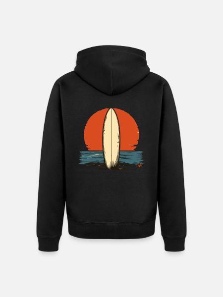Sunset Retro Surfboard - Unisex Premium Organic Zip Hoodie - black