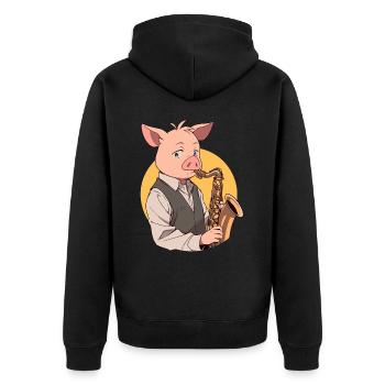 Saxophon Spieler Schwein - Unisex Premium Bio Zip Hoodie - Schwarz - Hinten - Nico (187cm)
