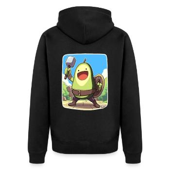 Lustige Krieger-Avocado - Unisex Premium Bio Zip Hoodie - Schwarz - Hinten - Nico (187cm)