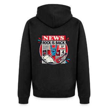 Zeitung Nachrichten: Rock-Musik ist zurück - Unisex Premium Bio Zip Hoodie - Schwarz - Hinten - Nico (187cm)