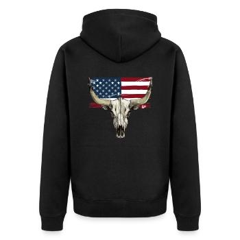 Cow and Bull Skull with USA Flag - Unisex Premium Organic Zip Hoodie - black - Back - Nico (187cm)