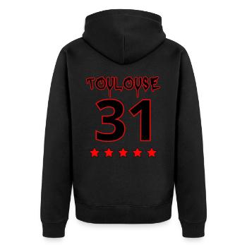 Toulouse 31,Ville Rose 5 étoiles Vintage Comic. - Veste à capuche bio Premium Unisexe - noir - Dos - Nico (187cm)