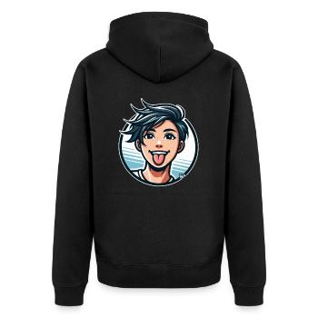 Comic Cartoon Stil: Frecher Junge - Unisex Premium Bio Zip Hoodie - Schwarz - Hinten - Nico (187cm)
