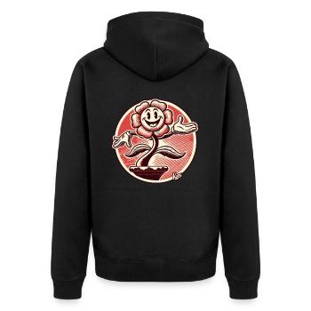Lustige Retro-Cartoon-Blume - Unisex Premium Bio Zip Hoodie - Schwarz - Hinten - Nico (187cm)