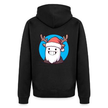 Weihnachts-Yeti mit Geweih und Weihnachtsmütze - Unisex Premium Bio Zip Hoodie - Schwarz - Hinten - Nico (187cm)
