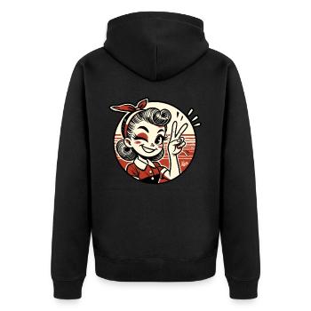 Rétro des années 1950 dessin animé fille avec signe de paix - Veste à capuche bio Premium Unisexe - noir - Dos - Nico (187cm)