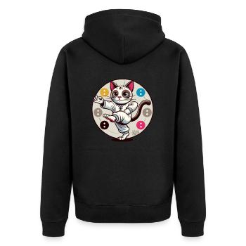 Thai Chi Meditation Cat - Unisex Premium Organic Zip Hoodie - black - Back - Nico (187cm)