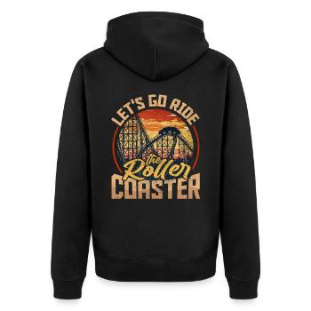 Vintage Rollercoaster Crew I Familie Achterbahn - Unisex Premium Bio Zip Hoodie - Schwarz - Hinten - Nico (187cm)