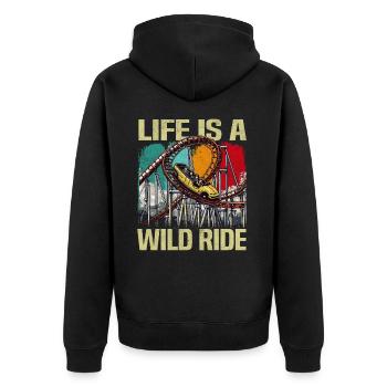 Vintage Rollercoaster Crew I Familie Achterbahn - Unisex Premium Bio Zip Hoodie - Schwarz - Hinten - Nico (187cm)