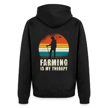 Farming Is My Therapy Retro Landwirt - Unisex Premium Bio Zip Hoodie - Schwarz - Hinten - Nico (187cm)