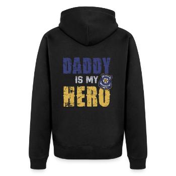 Daddy Ist Mein Held Polizei Officer - Unisex Premium Bio Zip Hoodie - Schwarz - Hinten - Nico (187cm)