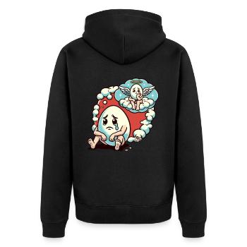 Sad egg imagines egg friend in heaven - Unisex Premium Organic Zip Hoodie - black - Back - Nico (187cm)