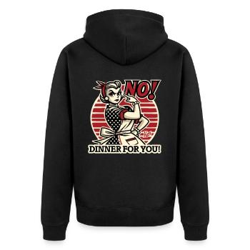 Femme au foyer en colère rétro dit : Pas de nourriture pour vous - Veste à capuche bio Premium Unisexe - noir - Dos - Nico (187cm)