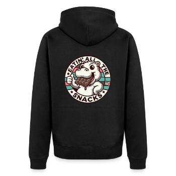 Funny hippo eating chocolate and all snacks - Unisex Premium Organic Zip Hoodie - black - Back - Nico (187cm)