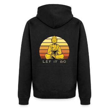 Buddha Meditierend Let It Go Zen Kunst - Unisex Premium Bio Zip Hoodie - Schwarz - Hinten - Nico (187cm)