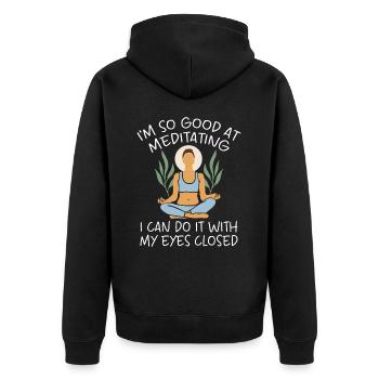 Meditation Meister: So Gut Mit Geschlossenen Augen - Unisex Premium Bio Zip Hoodie - Schwarz - Hinten - Nico (187cm)