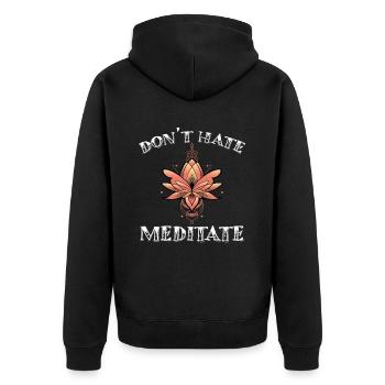 Don't Hate Meditate Lotus Flower Motif - Unisex Premium Organic Zip Hoodie - black - Back - Nico (187cm)