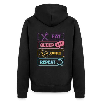 Eat Sleep Quilt Repeat Muster Design - Unisex Premium Bio Zip Hoodie - Schwarz - Hinten - Nico (187cm)