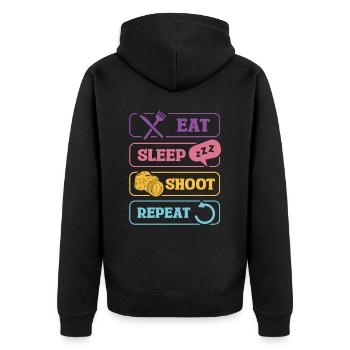 Eat Sleep Shoot Repeat Kamera Motiv - Unisex Premium Bio Zip Hoodie - Schwarz - Hinten - Nico (187cm)