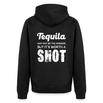 Tequila Kann Nicht Die Antwort Sein Aber Es Ist - Unisex Premium Bio Zip Hoodie - Schwarz - Hinten - Nico (187cm)