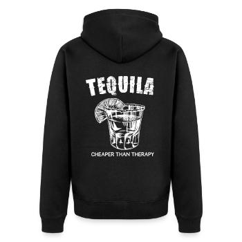 Tequila Günstiger Als Therapie Spruch - Unisex Premium Bio Zip Hoodie - Schwarz - Hinten - Nico (187cm)