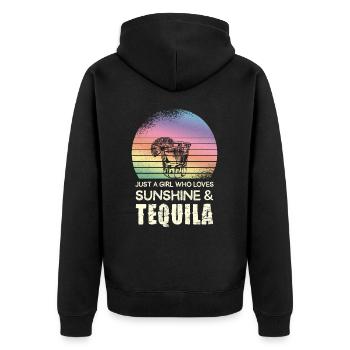 Ein Mädchen, Das Sonne Und Tequila Liebt - Unisex Premium Bio Zip Hoodie - Schwarz - Hinten - Nico (187cm)