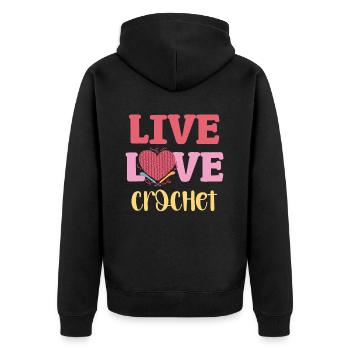 Crochet Live Love pour les fans de créativité - Veste à capuche bio Premium Unisexe - noir - Dos - Nico (187cm)