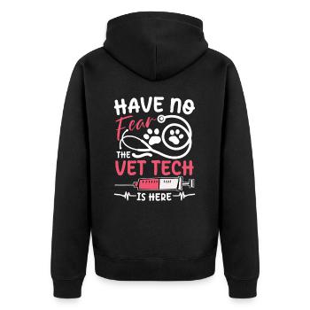The Vet Tech Is Here für einen Hundfriseur - Unisex Premium Bio Zip Hoodie - Schwarz - Hinten - Nico (187cm)