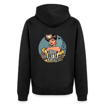 Eine Dame kommt direkt aus Kansas - Unisex Premium Bio Zip Hoodie - Schwarz - Hinten - Nico (187cm)