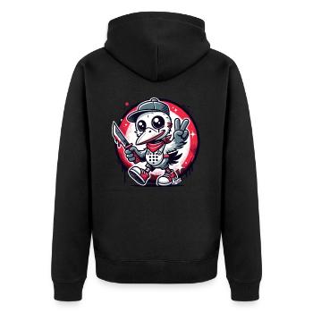 Drôle d’oiseau d’horreur avec signe de paix - Veste à capuche bio Premium Unisexe - noir - Dos - Nico (187cm)