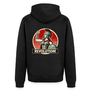 Spartan warrior raises fist for revolution - Unisex Premium Organic Zip Hoodie - black - Back - Nico (187cm)