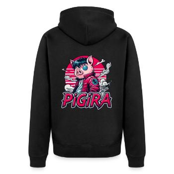 Pigira: Das japanische Cyber Punk Held Schwein - Unisex Premium Bio Zip Hoodie - Schwarz - Hinten - Nico (187cm)